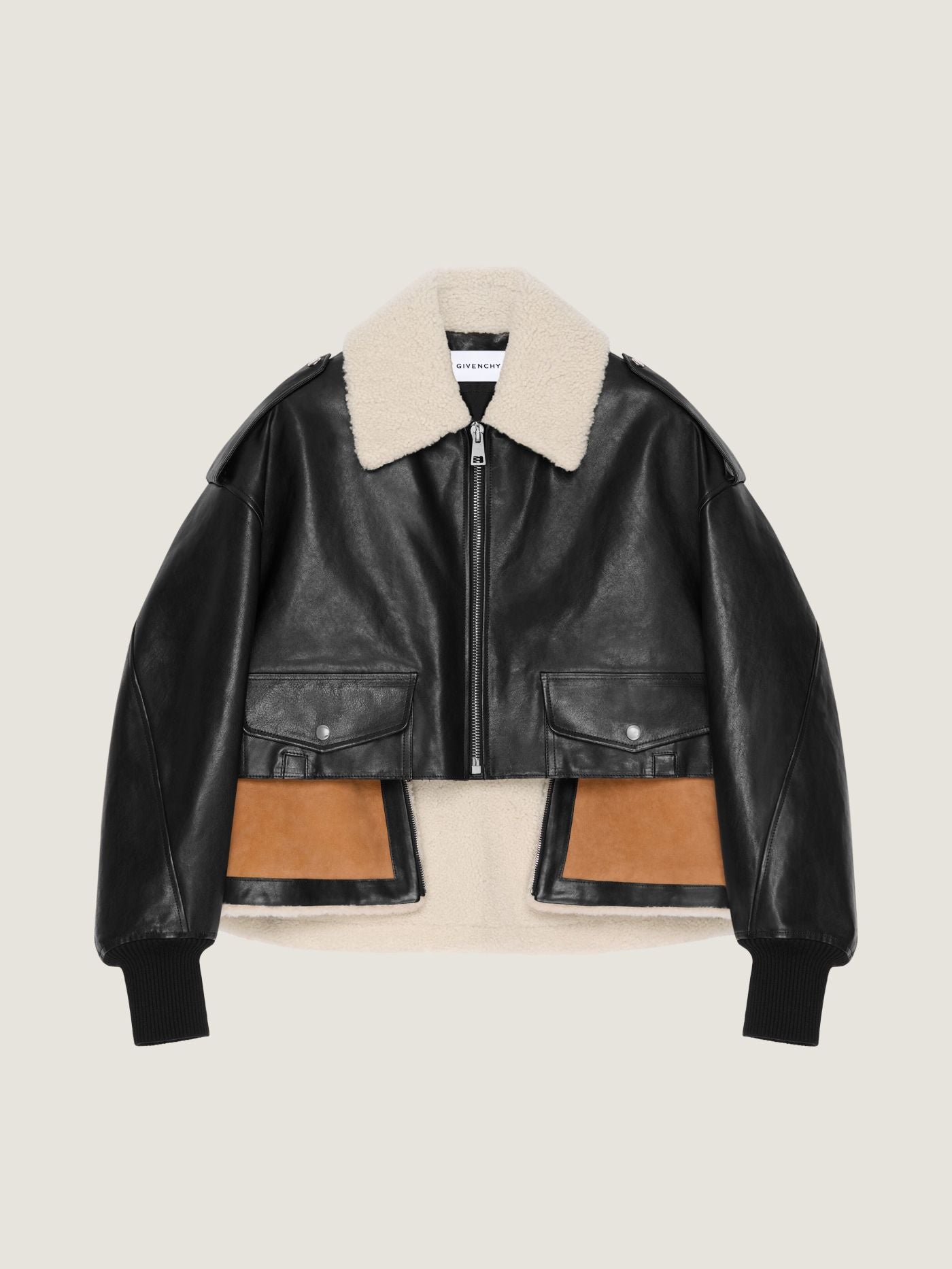 Cropped aviator jacket in leather and shearling