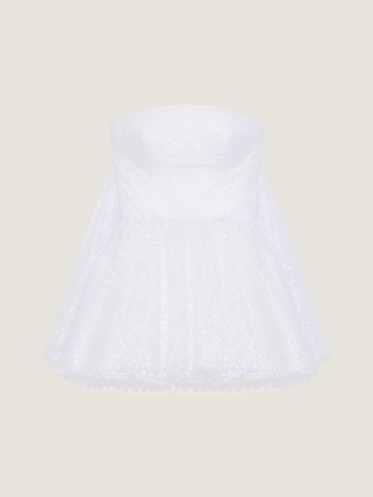 Mini bustier dress in lace with cape