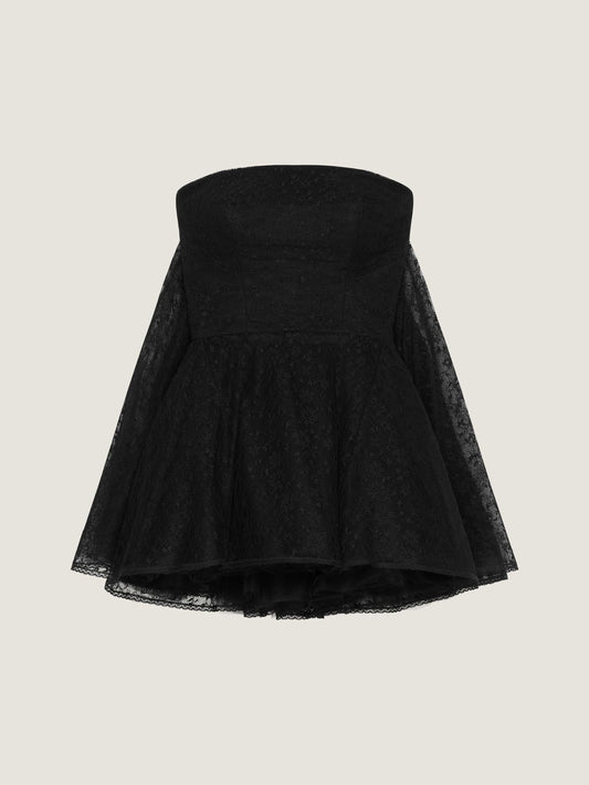 Mini bustier dress in lace with cape