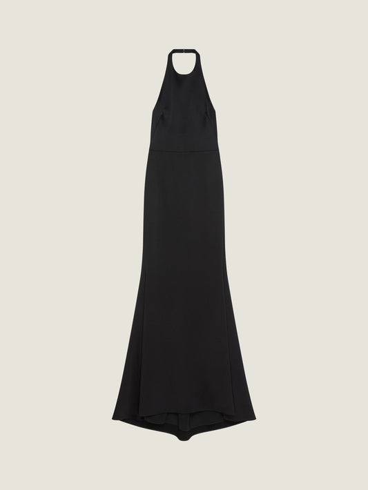 Halter neck dress in crepe and satin