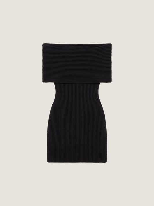 Off-the-shoulder mini dress in wool