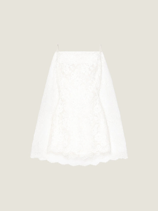 Sliced mini dress in lace with cape