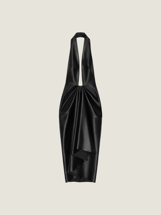Draped dress in nappa leather