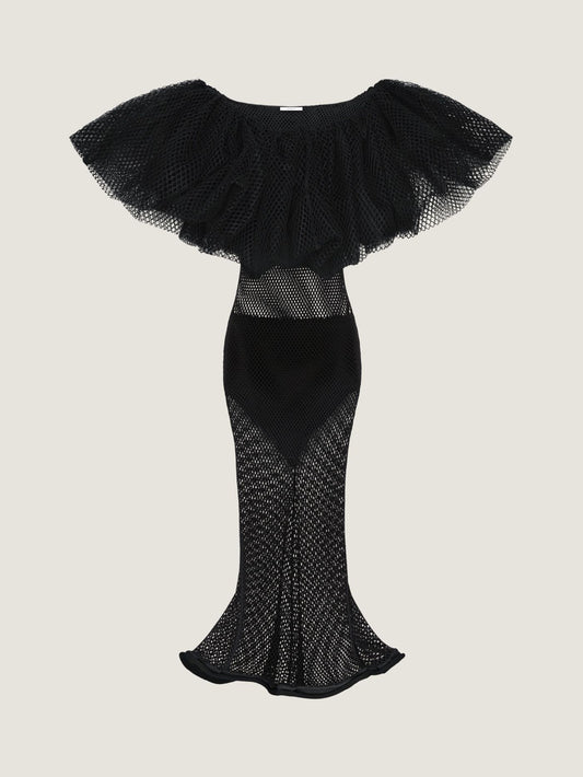Ruffled dress in mesh
