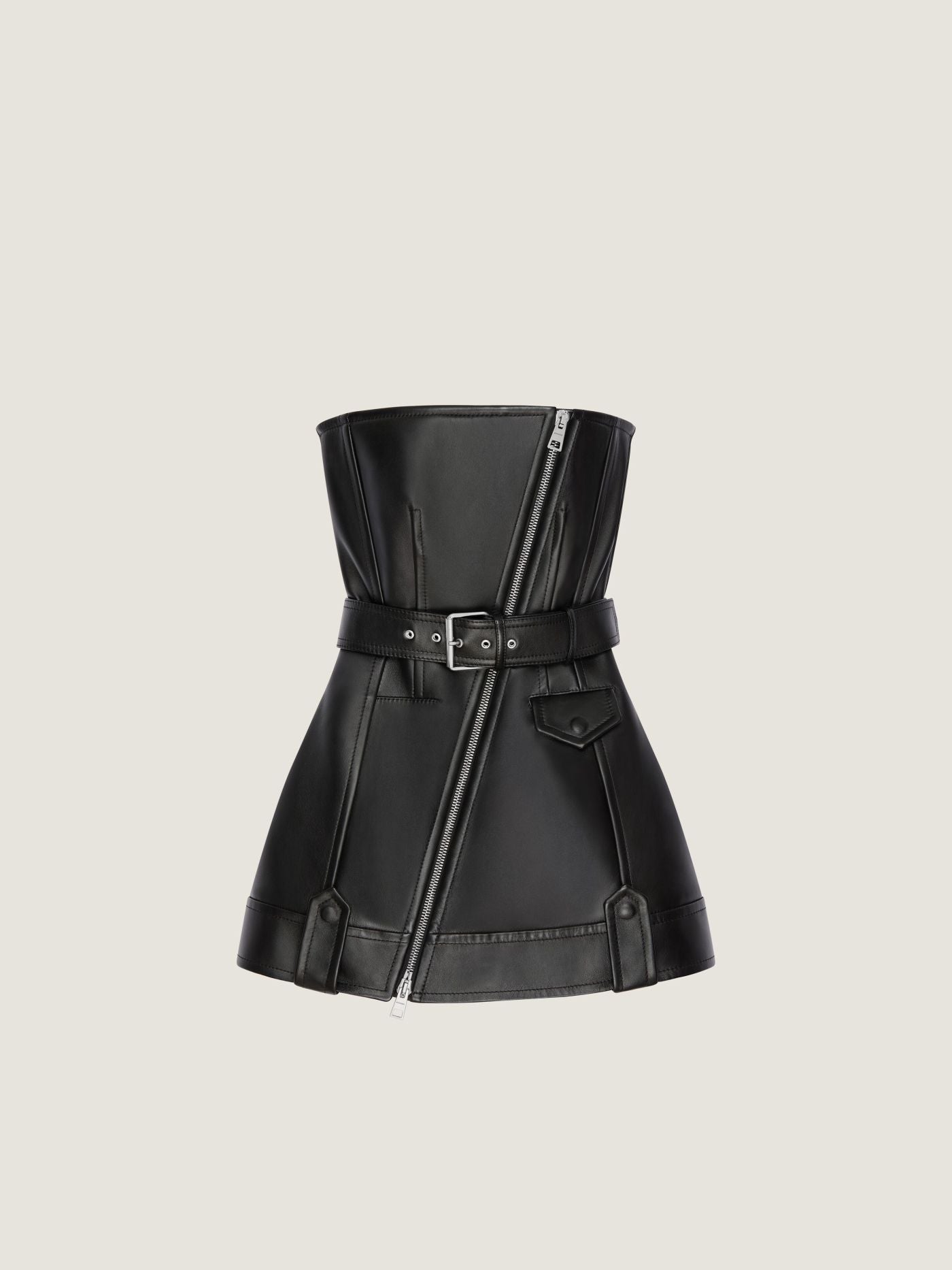 Mini bustier biker dress in leather