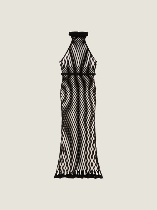 Halterneck dress in mesh