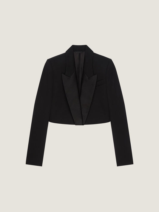 Cropped tuxedo jacket in wool