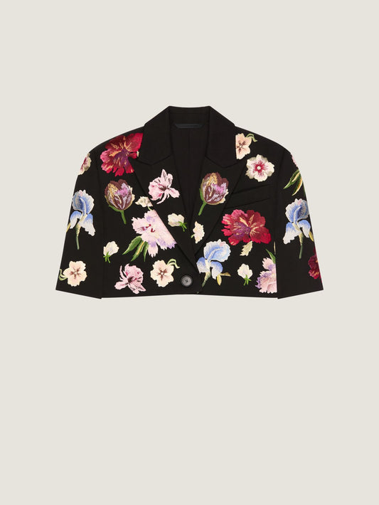 Single-breasted cropped jacket in wool with embroideries