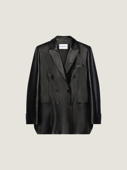 Double-breasted slashed jacket in leather