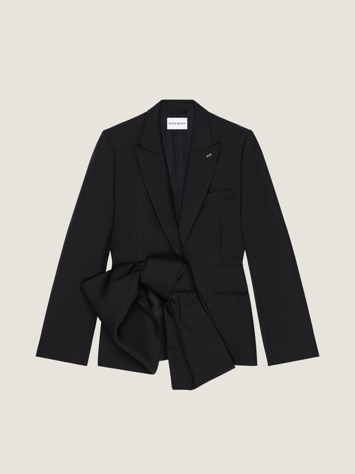 Single-breasted jacket in wool and mohair with bow