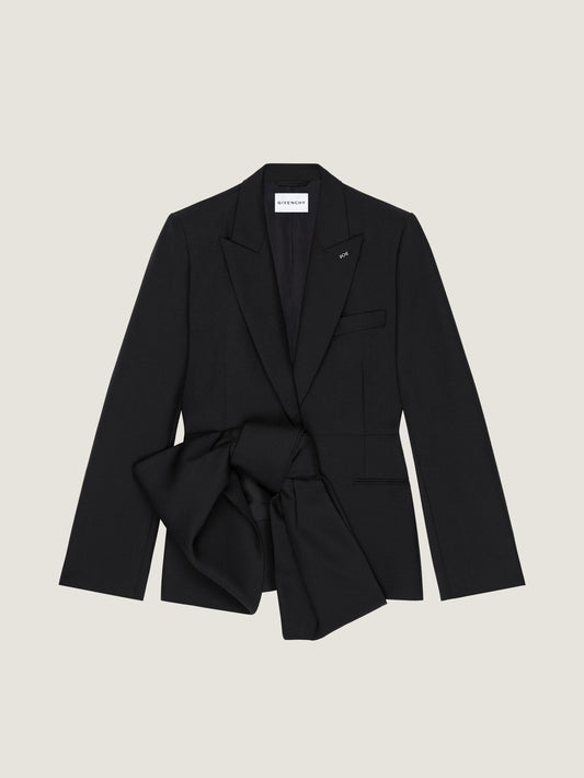 Single-breasted jacket in wool and mohair with bow
