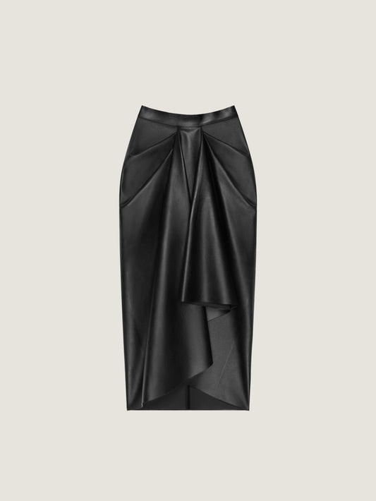 Draped midi skirt in nappa leather