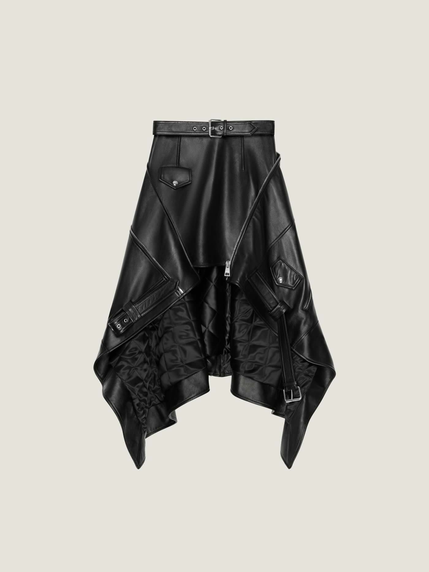 Asymmetric biker skirt in leather