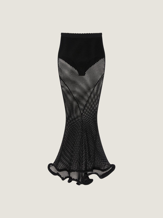 Midi kickback skirt in mesh