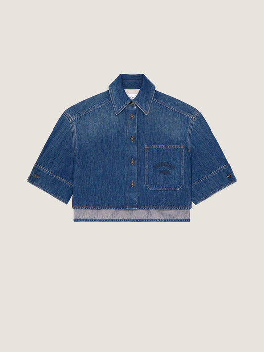 Cropped Cocoon shirt in medium blue denim