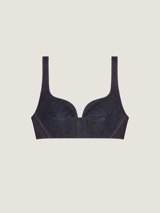 Bra top in raw denim