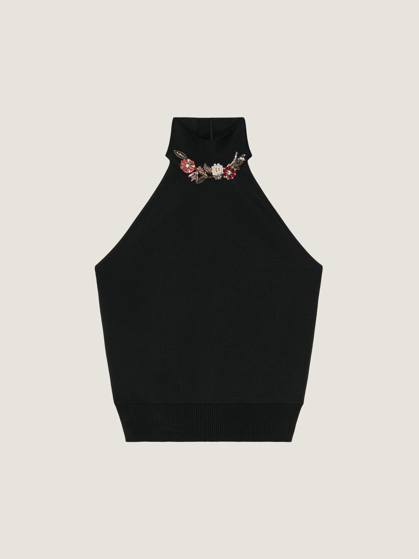 Halterneck top in viscose with crystals