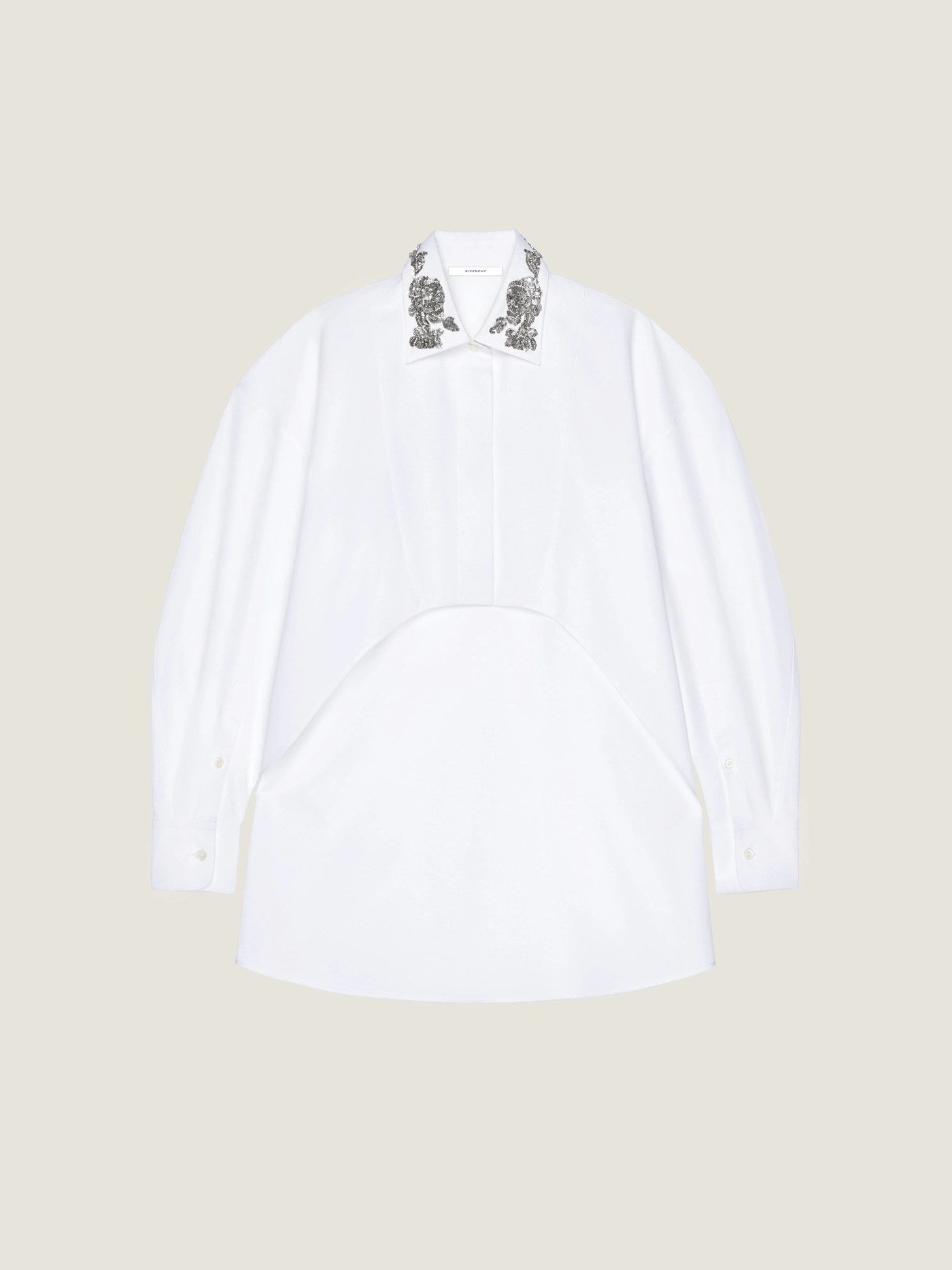 Asymmetric shirt in poplin with sequins