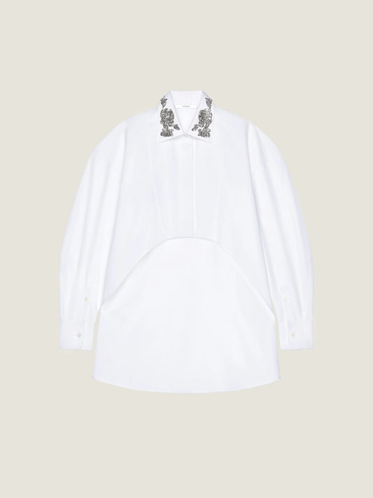 Asymmetric shirt in poplin with sequins