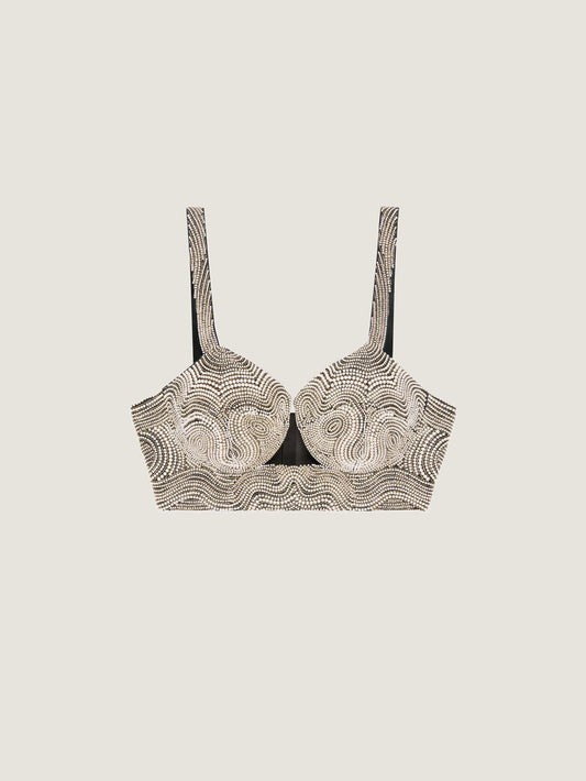 Bra top in satin with embroidered pearls