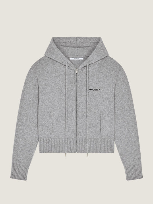 Zipped hoodie in wool and cashmere