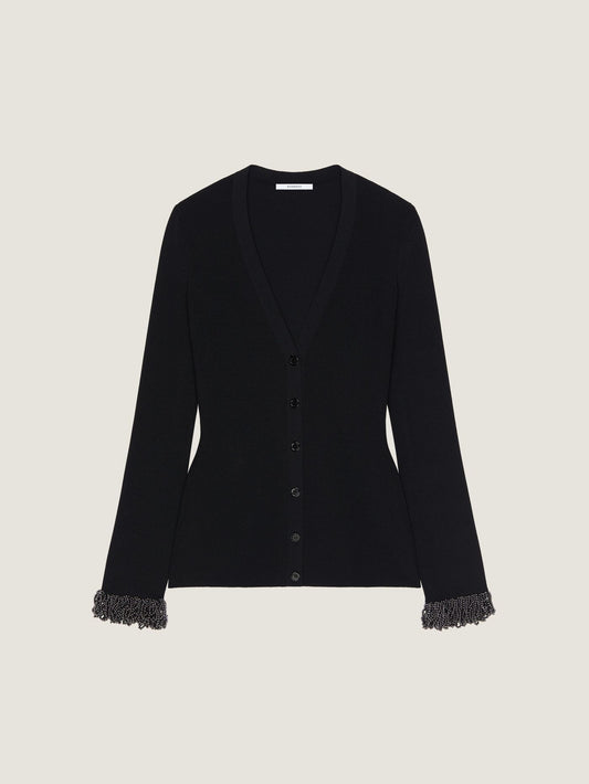 Cardigan in knit with embroidered pearls