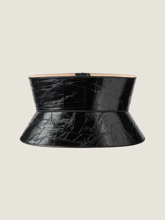 Corset belt in leather with Tape print