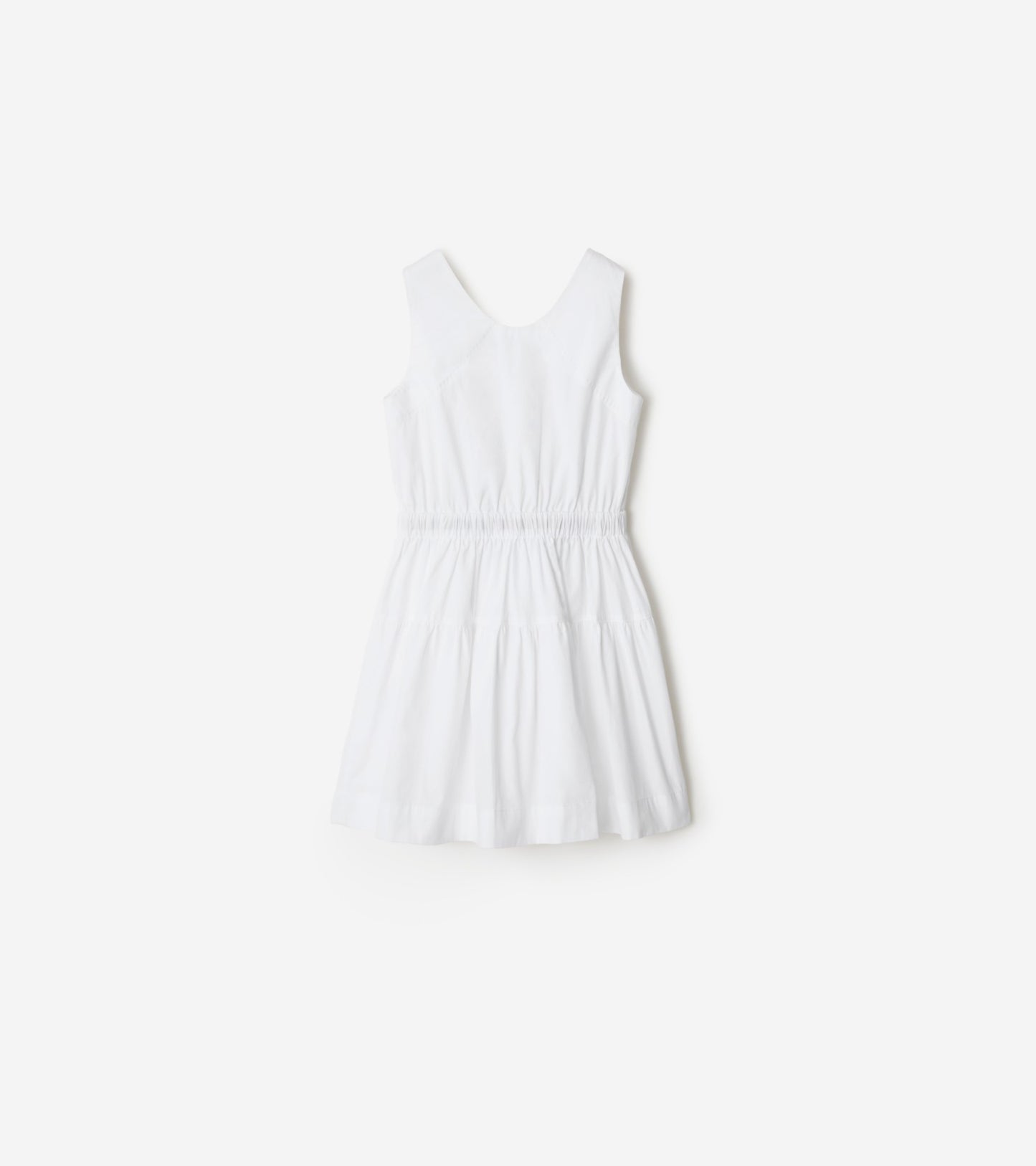Check Trim Cotton Dress in White