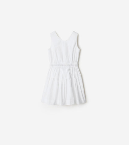Check Trim Cotton Dress in White