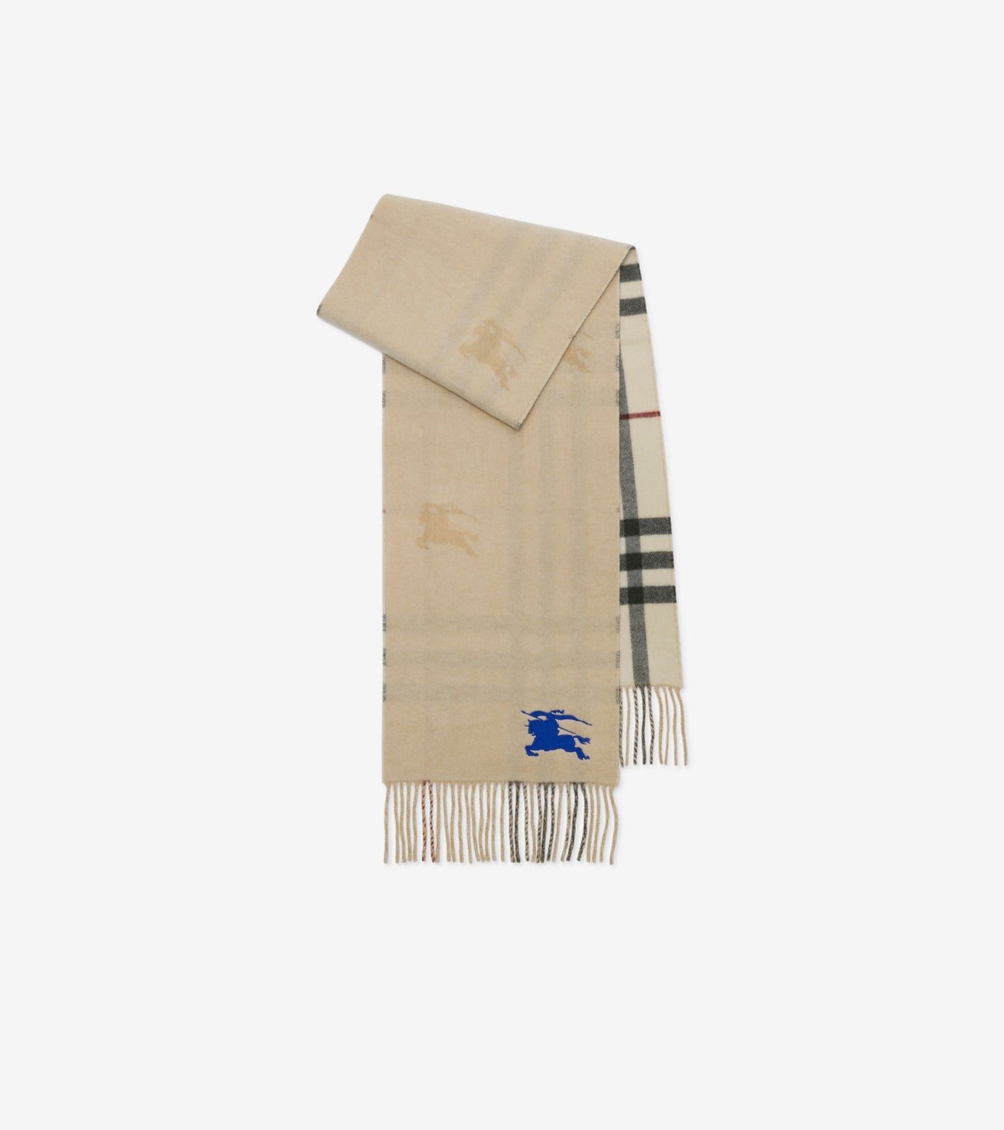 Reversible Knight Check Cashmere Scarf in Sand beige