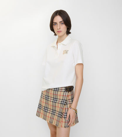 Knight Check Cotton Polo Shirt in Chalk white