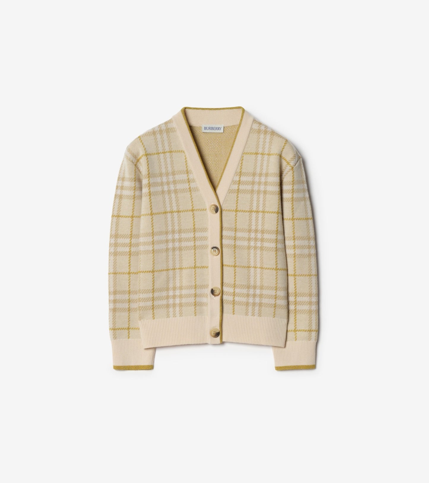 Check Wool Cardigan in Sand beige