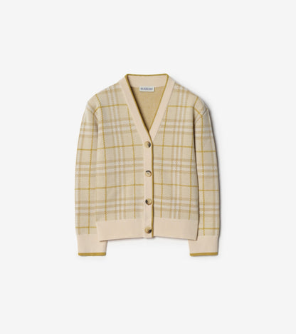 Check Wool Cardigan in Sand beige