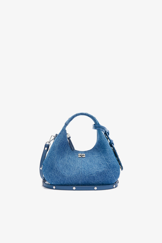 Mini Hobo Bag with Studs in Denim