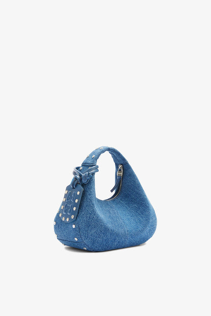 Mini Hobo Bag with Studs in Denim