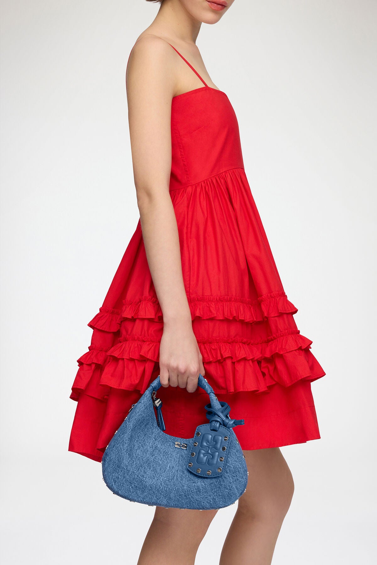 Mini Hobo Bag with Studs in Denim
