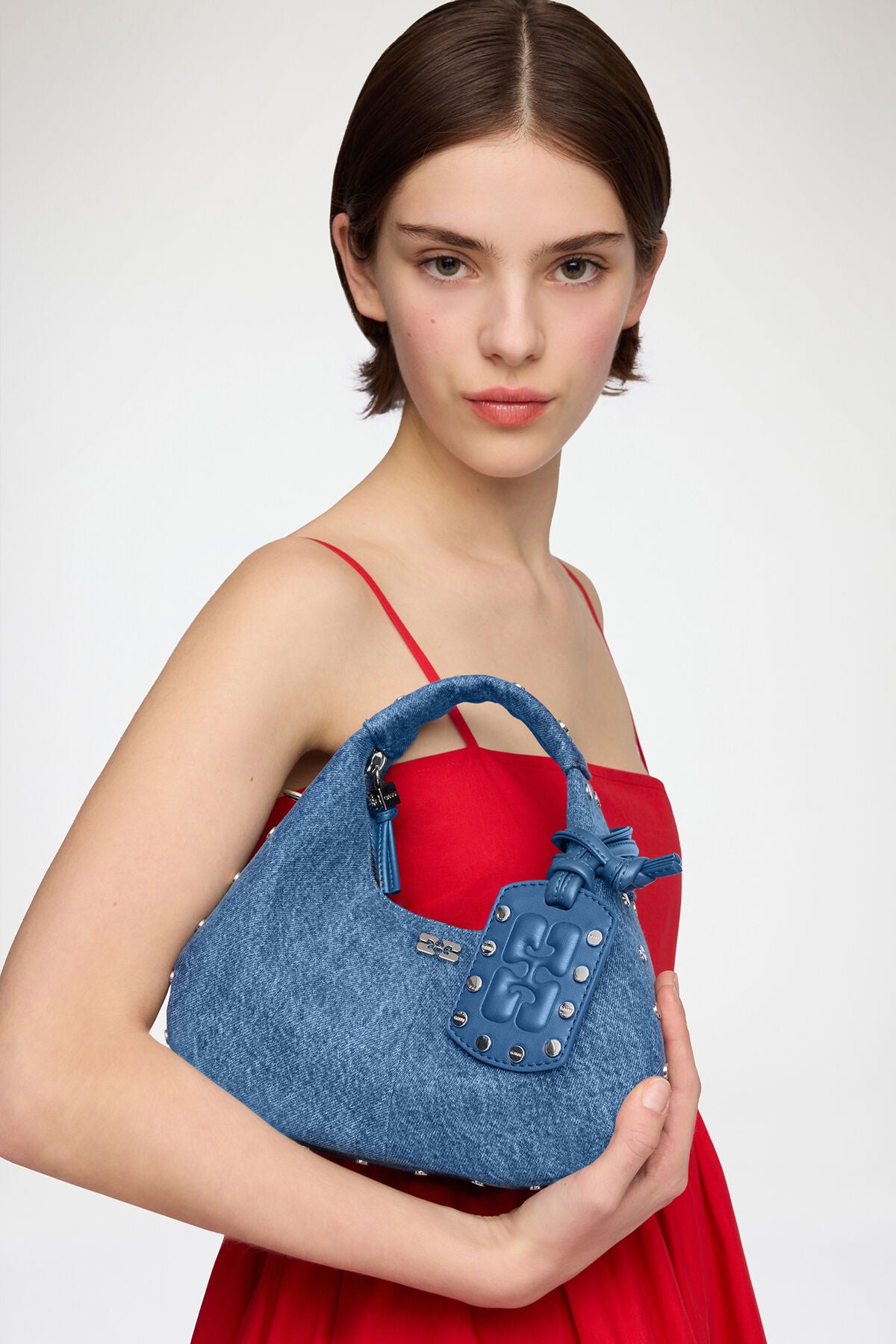 Mini Hobo Bag with Studs in Denim