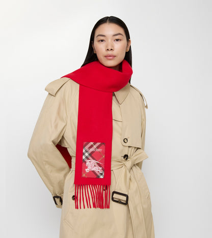 Check Label Cashmere Scarf in Crayon red