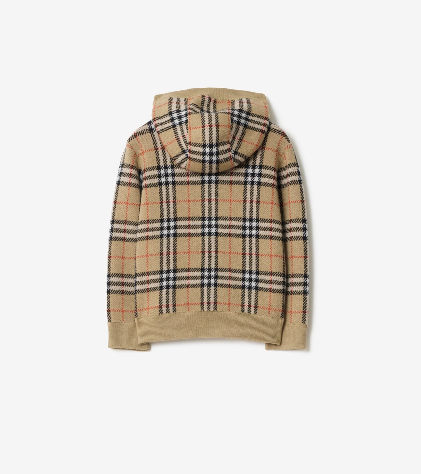 Check Wool Zip Hoodie in Sand beige