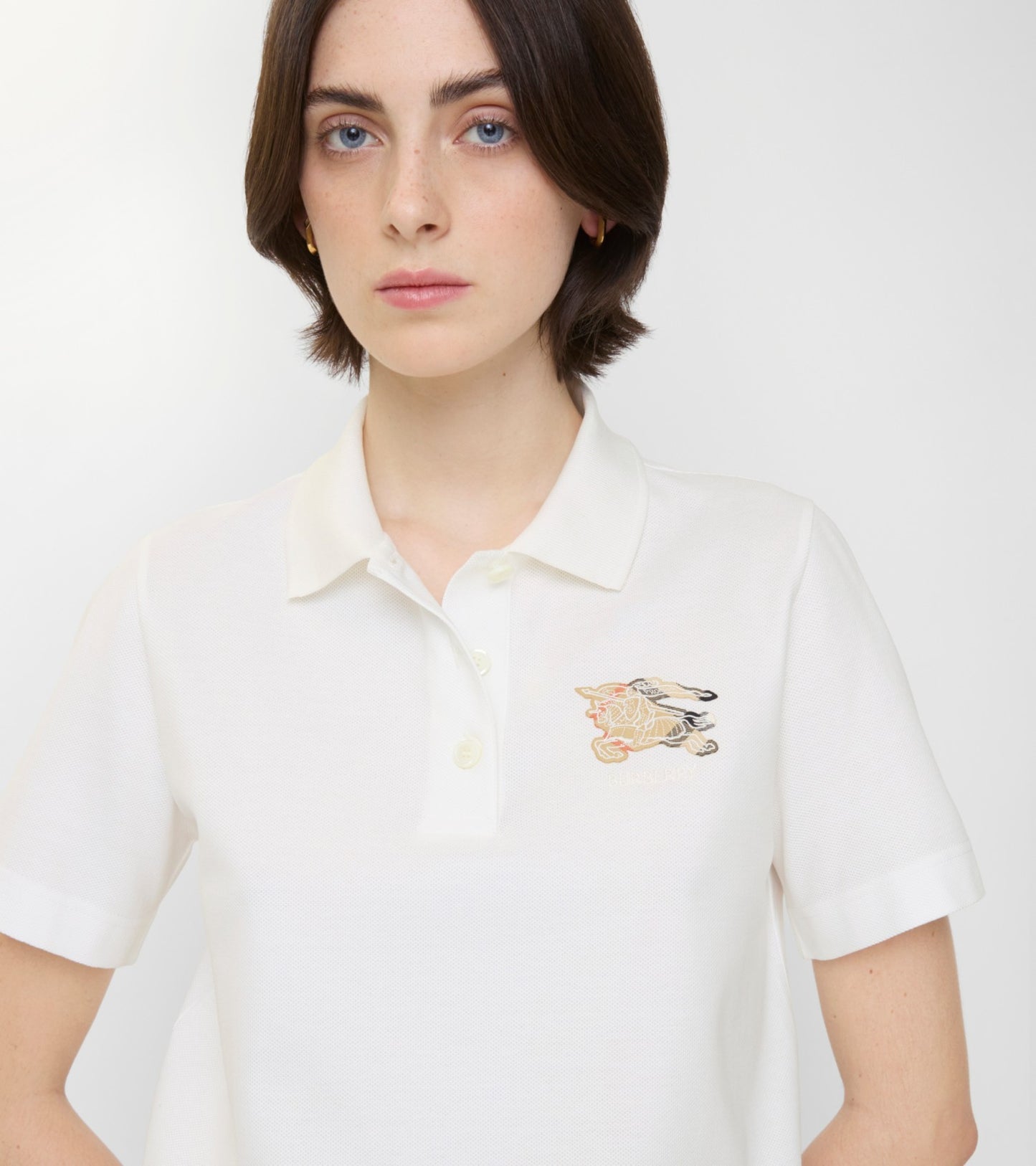 Knight Check Cotton Polo Shirt in Chalk white