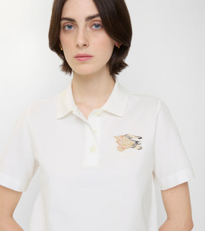 Knight Check Cotton Polo Shirt in Chalk white