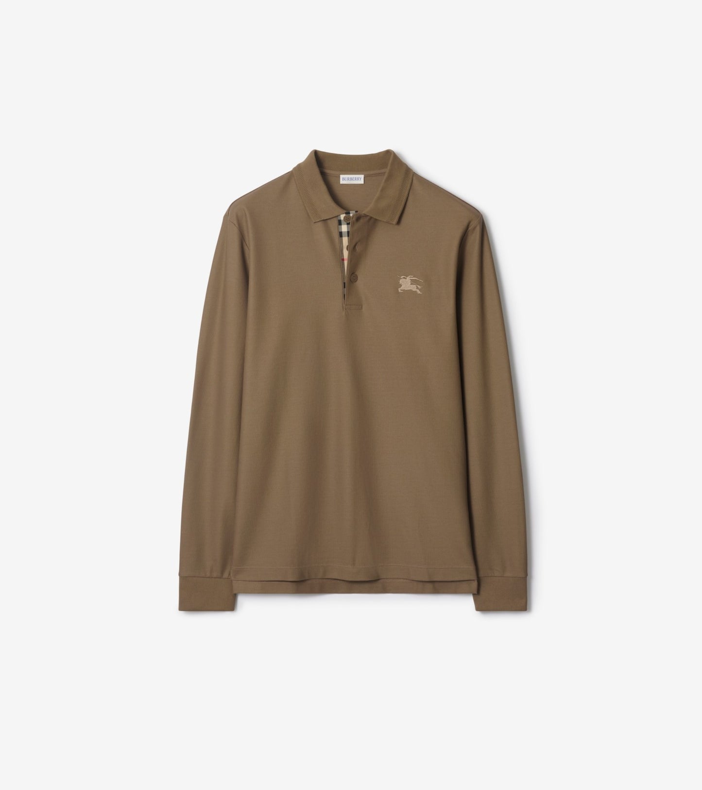 Long-sleeve Cotton Polo Shirt in Clay brown