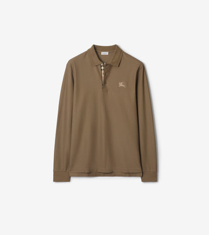 Long-sleeve Cotton Polo Shirt in Clay brown