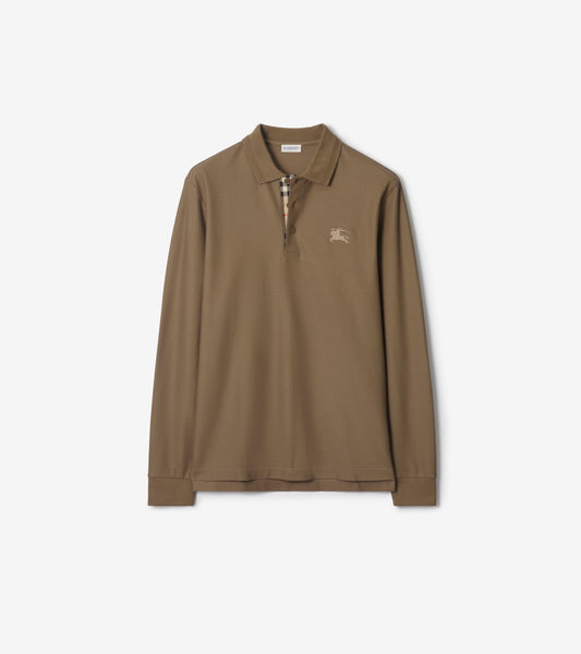 Long-sleeve Cotton Polo Shirt in Clay brown