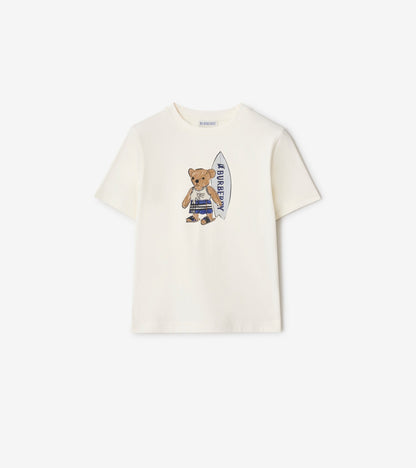 Surfer Bear Cotton T-shirt in Chalk white