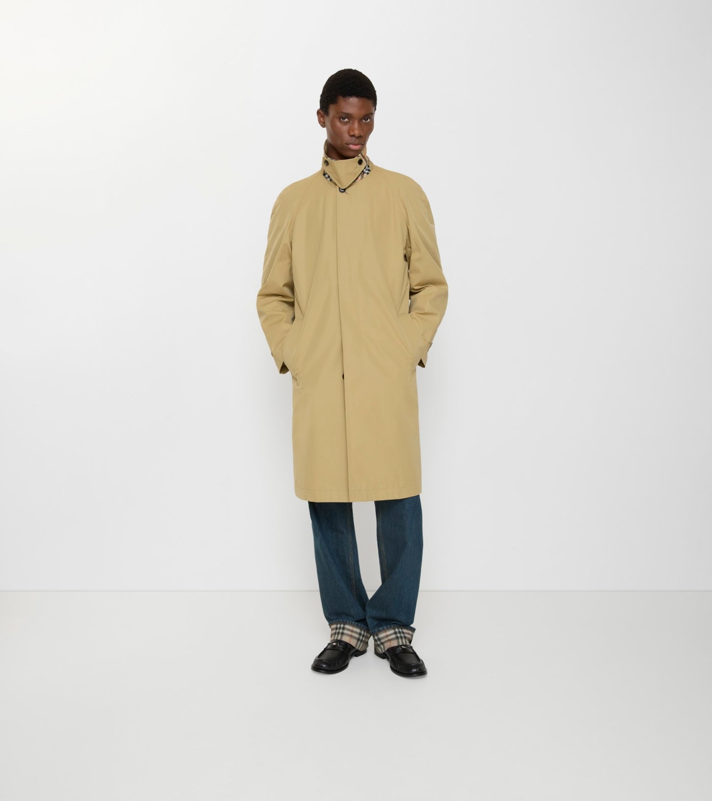 Long Cotton Car Coat in Hamper beige