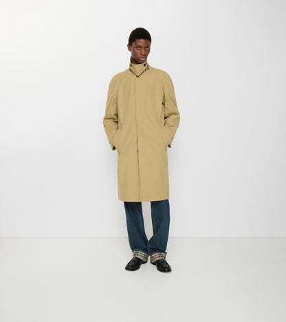 Long Cotton Car Coat in Hamper beige