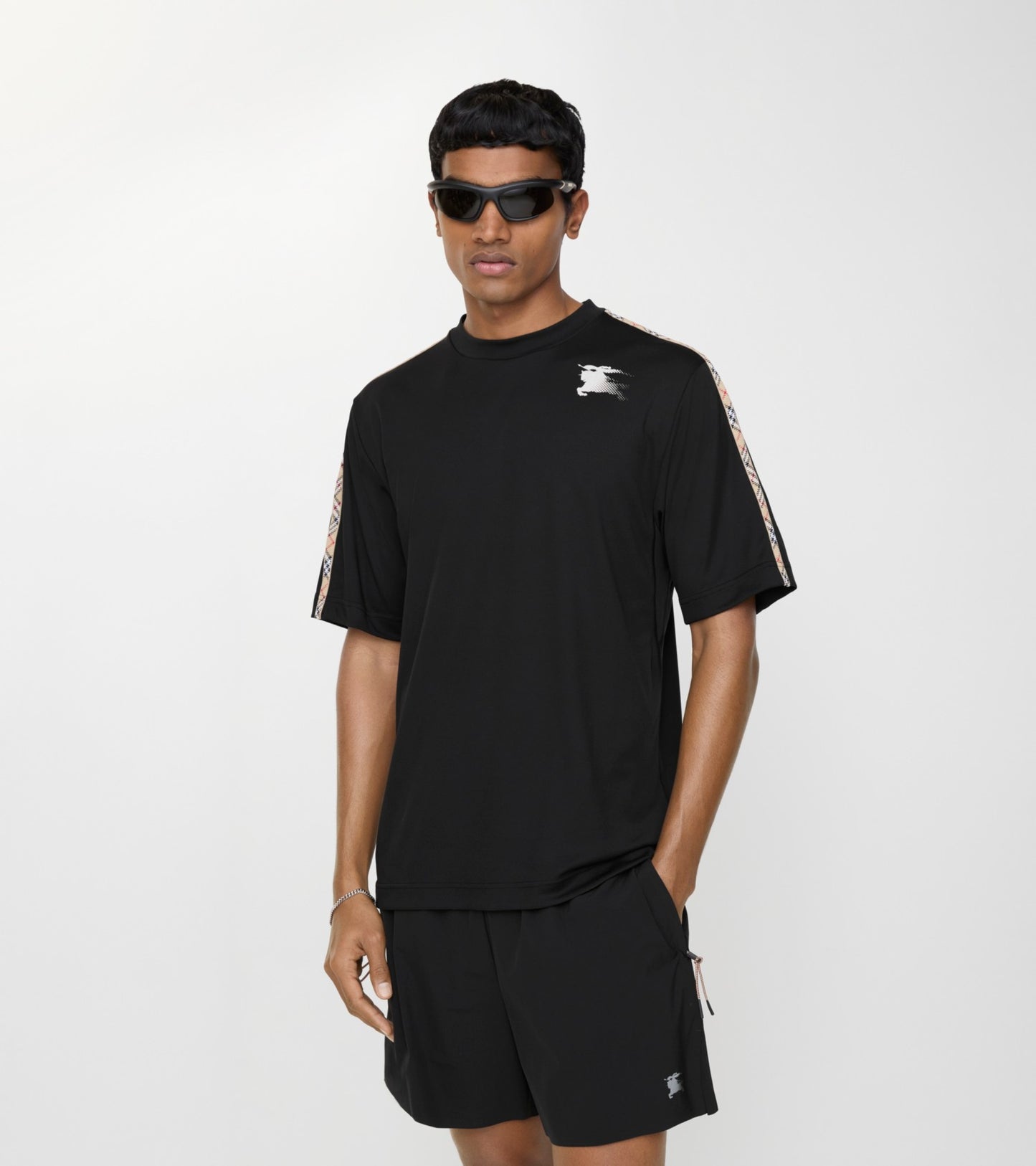 Check Trim Jersey T-shirt in Black