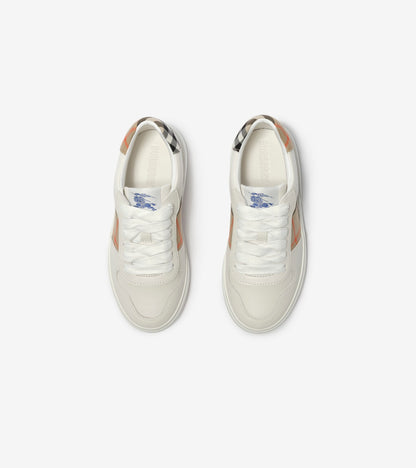 Check and Leather Sneakers in Sand beige - Children