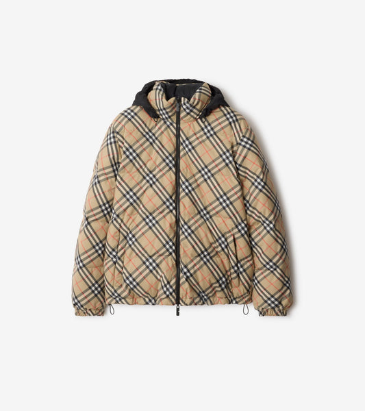 Reversible Check Snowdon Puffer Jacket in Sand beige